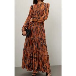 Farm Rio Giraffes Puff Sleeve Maxi Dress Size Medium